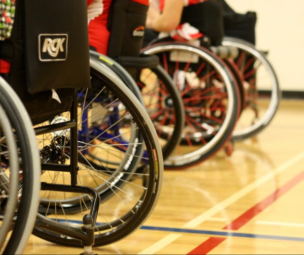 sport wheelchairs in a gymnasium
